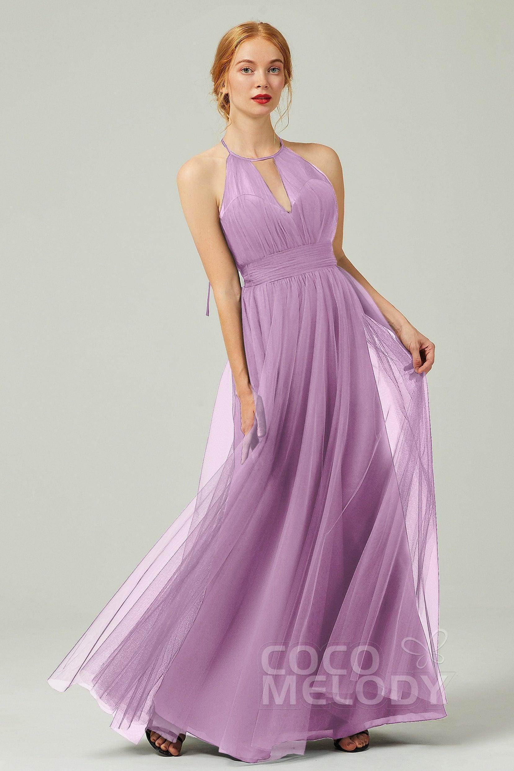 A-Line Floor Length Tulle Bridesmaid Dress CB0334PS - COCOMELODY